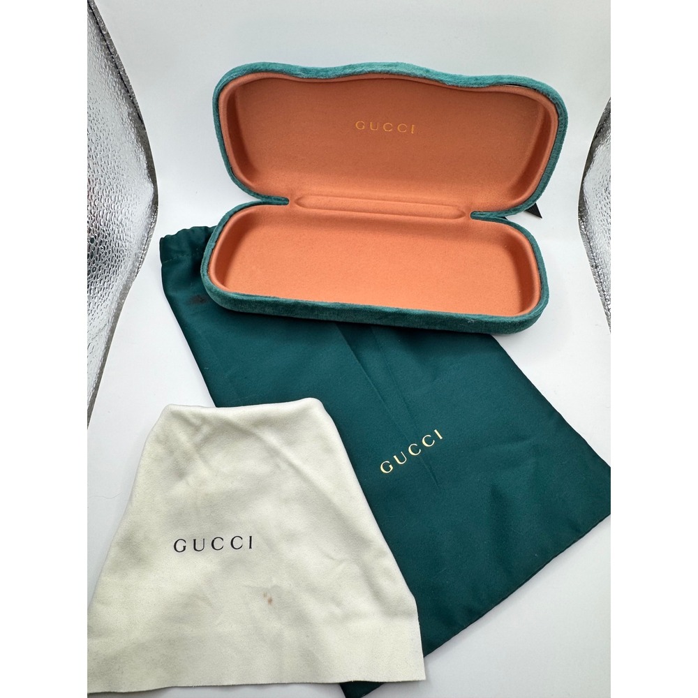 Gucci Green Velvet Sunglasses Case Satin Dust Bag & Cleaning Cloth Set